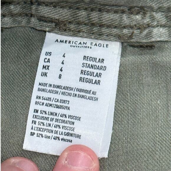 American Eagle Army Green Linen Blend Cargo Pants Womens 4 Distressed Grunge - Picture 7 of 15